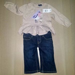 NEW Girls Baby Gap Sweater Jeans Set Outfit 6-12 M